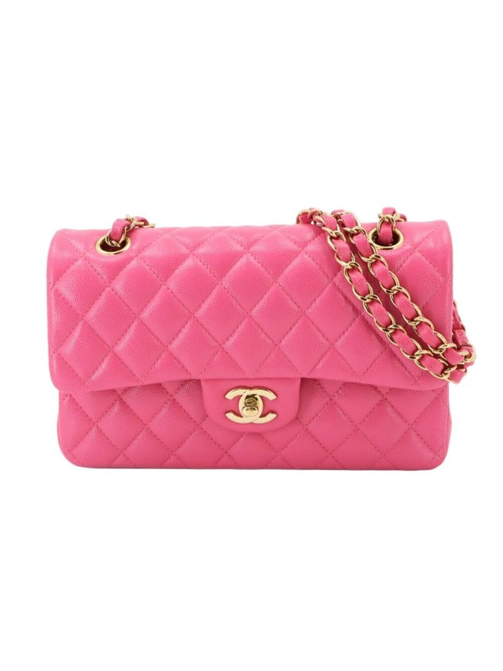 Chanel Quilted 23 Chain Shoulder Bag Caviar Leather Pink Gold
